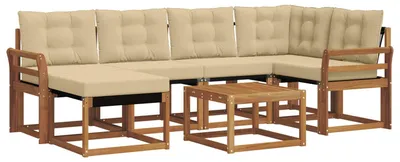 Productafbeelding van Buiten bankenset met kussen 7 pcs Natuurlijk en Beige