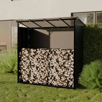 Image de Abri de stockage pour bois avec toit - Range-bois extérieur - Pour stocker du bois sec - Bâche résistante aux intempéries - Capacité de 240 m³ - Noir