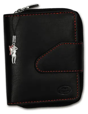 Imagen del producto de Cartera de cuero negra con costuras contrastantes, modelo D2OPD104D, marca Old River