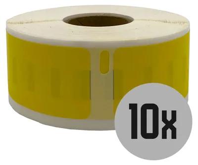 Produktbild von DULA Etiketten - Kompatibel mit Dymo Compatible labels - Geel - 11352 - S0722520 - Etiketten voor retouradres - 10 rollen - 25 x 54 mm - 500 labels per rol