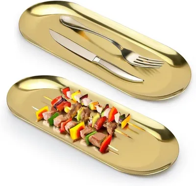 Set von 2 RVS Schmuckschalen, 22 cm lang, goldene dekorative Schale für Badezimmer, Kerzenhalter, Teeservice und Desserts