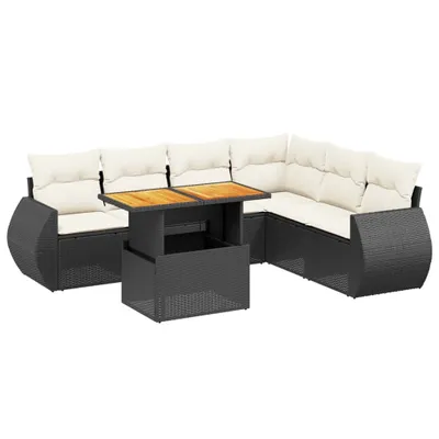 Produktbild von vidaXL 7-tlg. Garten-Sofagarnitur mit Kissen Schwarz Poly Rattan