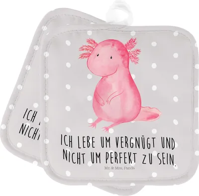 Produktbild von Mr. & Mrs. Panda Topflappen Axolotl Niedlich - Grau Pastell - Geschenk, Fröhlich, Freundin, Liebe, topfhalter, Topfuntersetzer, Lebensweisheit, Zwei, Set, Kochlappen