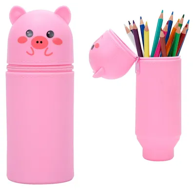 Produktbild von 2-in-1 Silikonhülle, Stifteetui, Kosmetiktasche, Etui, kleines Schweinchen