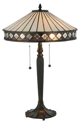 Obrázek produktu pro Stolní lampa FARGO s diamanty, vícebarevná, černá, 2xE27x20W, sklo, rozměry: 63x41,5x41,5 cm, IP20, Tiffany