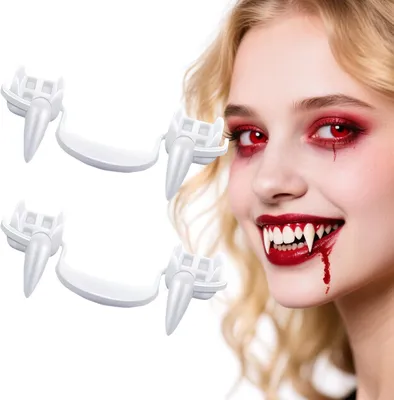 Productafbeelding van 2 paar Halloween vampier tanden - Intrekbare Vampiertanden - Vampire teeth Halloween costume makeup accessoires