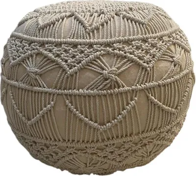 Immagine prodotto di Milani Home - pouf in cotone intrecciato, Zahira, cotone naturale, stile boho, bianco, 40 x 40 x 40 cm