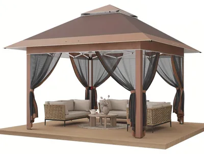 Immagine prodotto di Padiglione - Padiglione da giardino - Tenda per feste - Pergola - Gazebo - Altezza regolabile - Con zanzariera - 3,28 x 3,28 m