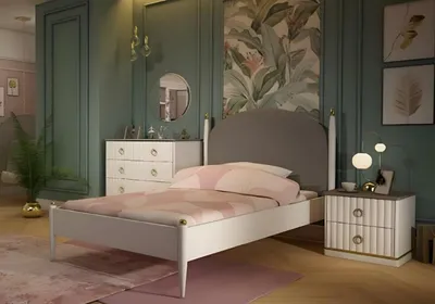 Image de Ensemble de chambre d'enfant en bois blanc avec lit, armoire, bureau