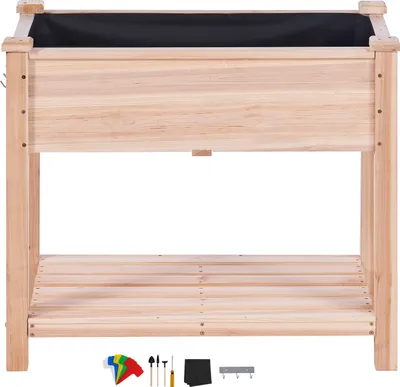 Immagine prodotto di SucceBuy letto rialzato 86,9 x 46,6 x 76,2 cm, fioriera in legno, fioriera rialzata per uso esterno per fiori, ortaggi, erbe aromatiche, cortile, giardino, terrazza, balcone, Burlywood