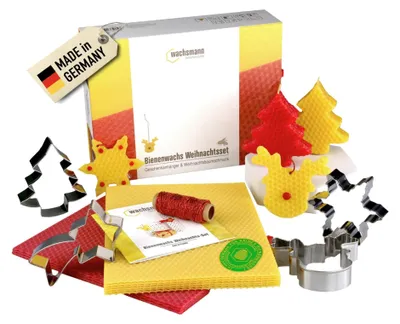 Bienenwachs Bastelset Weihnachten 4-in-1, 17 Teile, gelb/rot