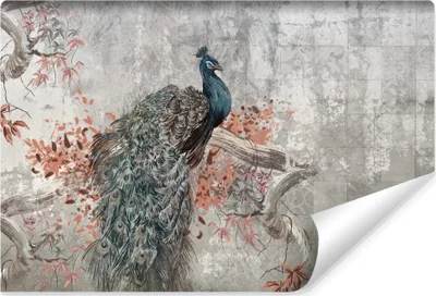 Produktbild von Muralo Selbstklebende Fototapete PFAU Blumen Beton Abstraktion Vintage Br. 180cm x Hö. 120cm