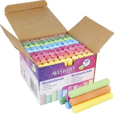 Produktbild von Westcott Kreide 100 Stück Bunt | Vorteilspack Tafelkreide mit 1,2cm ⌀ in leuchtenden Farben | staubarm & leicht abwischbar | 8,5cm lange Kreidestifte | E-744987 00