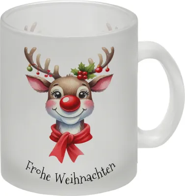 Produktbild von Rentier Glas Tasse und Spruch Frohe Weihnachten