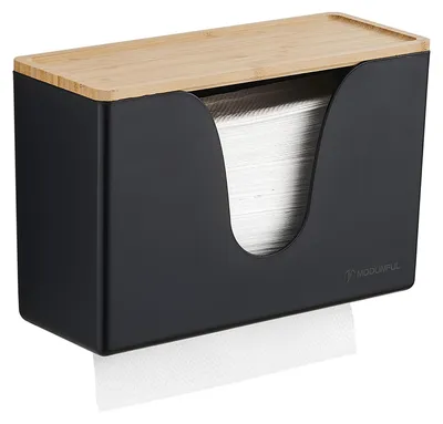 Image de Distributeur de serviettes en papier mural avec couvercle en bois, couleur noire