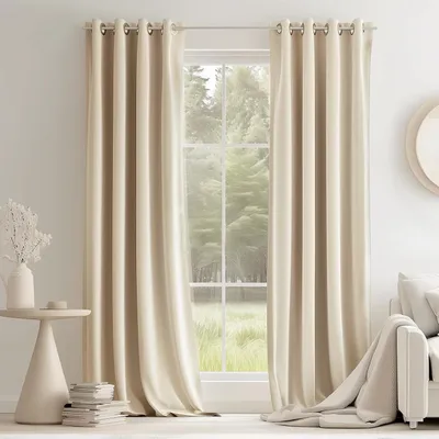 Samtvorhänge mit Ösen, Beige, 140x225 cm, 2 Stück, Verdunkelung