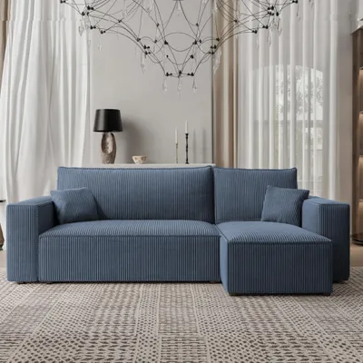 Produktbild von Ecksofa Mulri L Poso 05 Kobaltblau Cord Schlaffunktion Universell Bettkasten