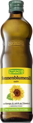 Produktbild von Rapunzel 1000040, Sonnenblumenkernöl, 500 ml, Glasflasche, Kochen, Salat, Sonnenblumenöl* nativ *kontrolliert biologischer Anbau, Vor Licht und Wärme schützen.