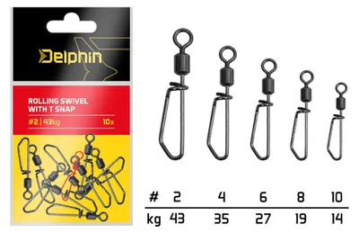 Obrázek produktu pro Delphin Karabinka S Obratlíkem Rolling Swivel With T Snap 10 ks 6/27kg