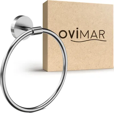 Produktbild von ovimar Handtuchring Bovbjerg rechteckig | Edelstahl Silber | Handtuchhalter zum Bohren | modernes Design | Wandbefestigung | für das Badezimmer, Gäste WC oder Küche