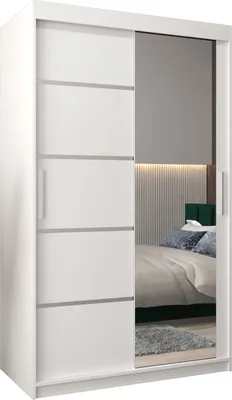Produktbild von Kleiderschrank, Schiebetürenschrank Schlafzimmer, Schrank mit Spiegel VERONA 2 120 cm Weiß matt