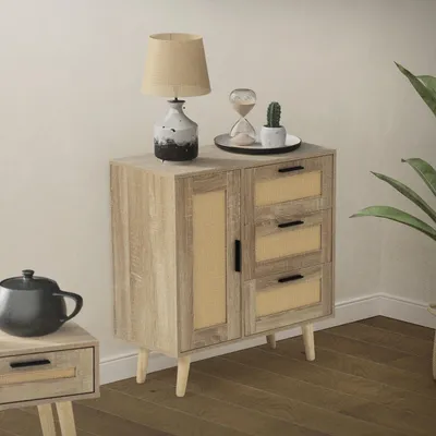 Zdjęcie produktu dla ML-Design komoda z szufladami z rattanowym frontem, 74x76x30 cm, dąb, do salonu i przedpokoju