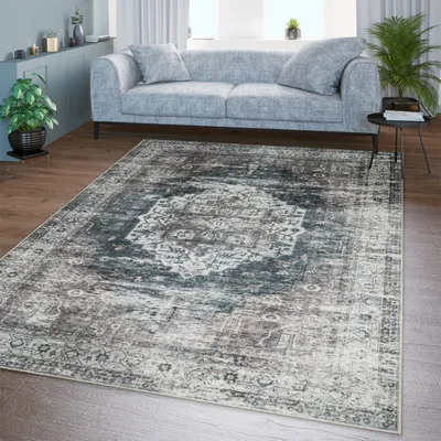 Produktbild von TT Home Wohnzimmer Teppich Flachgewebe Marokkanisch Design Used Look Ornamente Waschbar Größe 80x150 cm