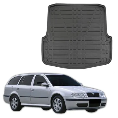 Produktbild von SCOUTT | Kofferraumwanne Laderaumwanne Kompatibel mit Skoda Octavia 2 Kombi 2005-2012, mit Hoher Rand, Kofferraum-Schutzmatte, Geriffelt, Aufrollbar, Schwarz