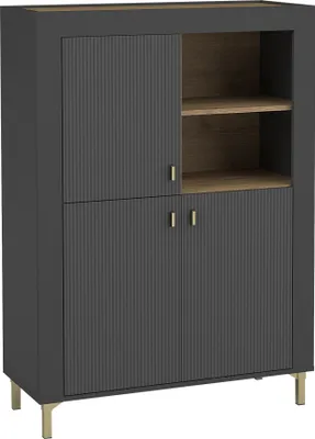 Produktbild von MIRJAN24 Highboard Mossa 3D MO05, Kommode mit drei Drehtüren, Wohnzimmer Kollektion (Farbe: Schwarz / Schwarz + Eiche Whisky, ohne Beleuchtung)