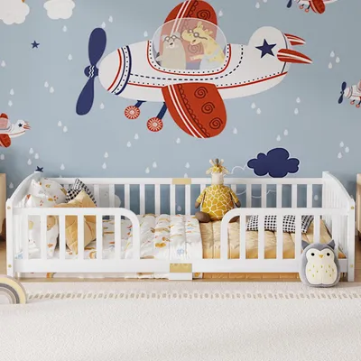 Produktbild von Flieks Kinderbett 90*200 cm mit Sicherheitsgitter, Mittelzugang, Holzbett Einzelbett, Kinder Klassisches Bett, Weiß
