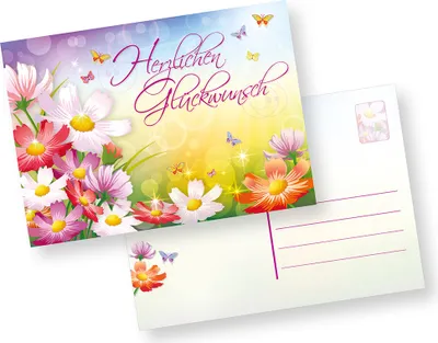 Produktbild von Postkarten Herzlichen Glückwunsch (25 Stück) schöne Glückwunschkarten Geburtstagskarten mit Blumen