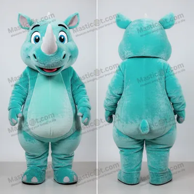 Image de Mascotte MASTICOT Rhinocéros Velouté Joues Turquoise