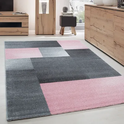 Produktbild von Moderner Designteppich mit geometrischem Muster - stilvoller Look für Wohnzimmer, Büro und Schlafzimmer, Größe: 80 x 250 cm, Farbe: Rosa-1