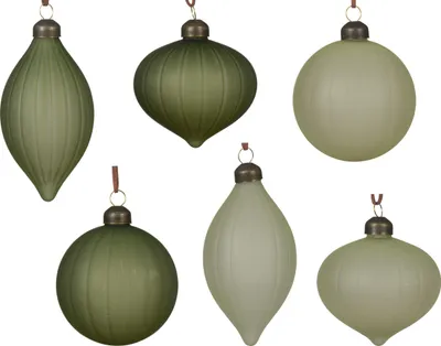 Produktbild von Weihnachtskugeln Glas 8cm mit Rillen matt 12er Set Grün