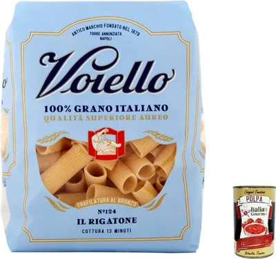 Produktbild von 20x Voiello Pasta Il Rigatone Nudeln 100% italienische N124, 500g + Italian Gourmet Polpa 400g
