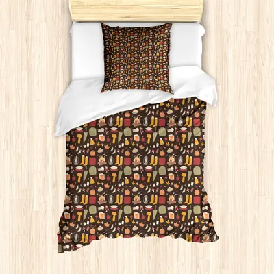 Produktbild von ABAKUHAUS Herbst Bettbezug Set für Einzelbetten, Saison Camp Artikel Eibisch, Milbensicher Allergiker geeignet mit Kissenbezug, 135 cm x 200 cm - 80 x 80 cm, Dunkle Taupe und Blasses Orange