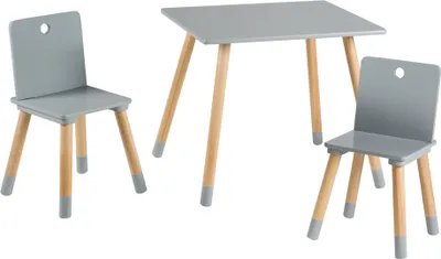 A children's table and two chairs set.