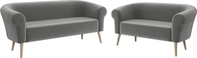 Produktbild von MEBLINI Mini Sofa Set 3-2 für Wohnzimmer - Mini Lounge für fünf Personen - Küchensofa - Sofa Klein - Sitzgarnitur - Polstergarnitur - Sofagarnituren - EMILIA - 3+2 - Hellgrau Samt