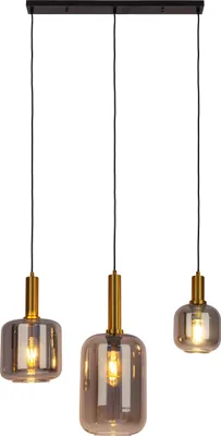 Produktbild von Näve Leuchten 3er Pendelleuchte "FUMO" L: 82,4cm 3er Pendelleuchte "FUMO" L: 82,4cm Pendelleuchte - 3er Pendelleuchte "FUMO" L: 82,4cm, Hängelampe im Retro Style, ausMetall und Glas in schwarz, 150 cm hoch, Maße 82,4 x 22 cm, E27-Fassung