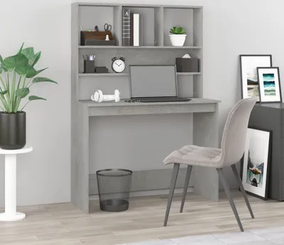 Image de The Living Store Bureau avec étagère gris béton 102x45x148 cm Bois composite