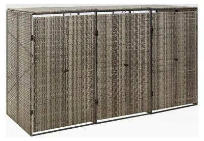 Produktbild von Mülltonnenbox für 3 Tonnen Grau 207x80x117 cm aus Poly Rattan