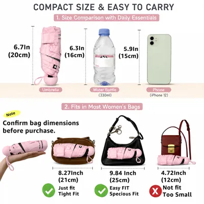 Imagen del producto de Mini paraguas de viaje, compacto, con protección UV, ligero, con funda, ideal para llevar de viaje