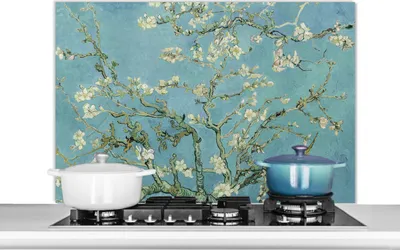 Produktbild von KitchenYeah®  Spritzschutz Küche - Küchenrückwand - Wandschutz für Herd und Spüle - Van Gogh - Mandelblüte - Alte Meister - Kunst - Vintage 100x65 - Alu-Dibond (Alternative zum Spritzschutz aus Glas)