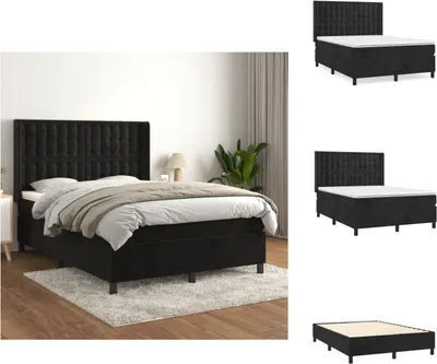 Image de vidaXL Lit Boxspring avec Matelas Noir 140x200 cm Velours - Lits et Sommiers