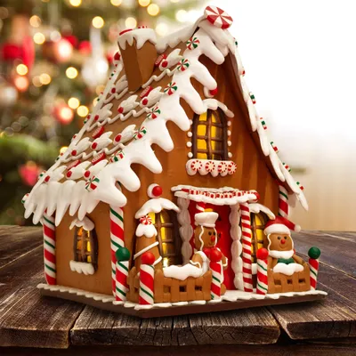 Produktbild von LED Lebkuchenhaus 23cm Deko Weihnachtshaus braun