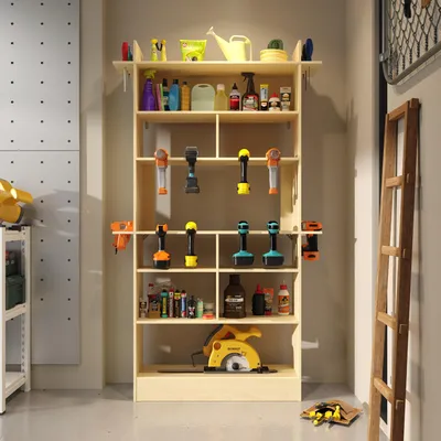 Produktbild von Werkzeugregal mit 10 Fächern und 5-Ebenen Standregal, Werkzeugschrank mit Slots für Elektrowerkzeuge, Bücherregale, Holz, MDF, 100 x 28 x 172 cm