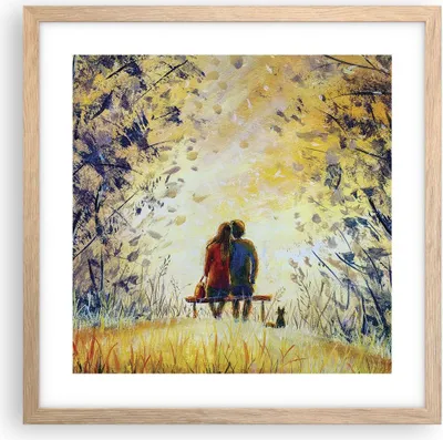 Produktbild von Gerahmtes Poster - Rahmen in heller Eiche - Liebhaber auf Bank - 40x40 cm - Wand Bild - Wanddeko - Wandbilder - Kunstposter - Wandposter - Bilderrahmen - Bilder - Kunstdruck - P2NAC40x40-4578