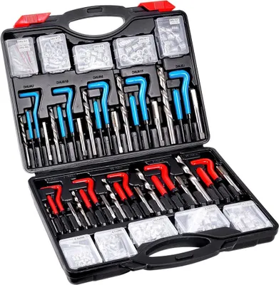 Image de Kit de réparation de filetage Helicoil, 338 pièces, kit d'outils de refiletage SAE et métrique