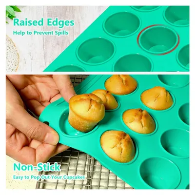 Produktbild von Mini Muffinform Silikon 2 Stück Muffin Backform Klein 4,8 cm 24er Muffinförmchen für Mini Cupcakes, Brownies, Kuchen, Pudding, 35,4 x 22,3 x 2,4 cm