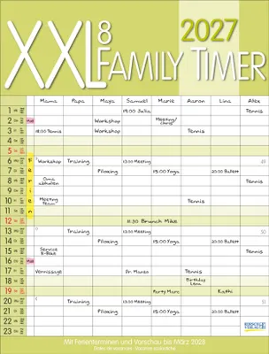 Produktbild von Familienkalender 2027, 8 Spalten, XXL, 35 x 46 cm, mehrsprachig, mit Zusatzspalte